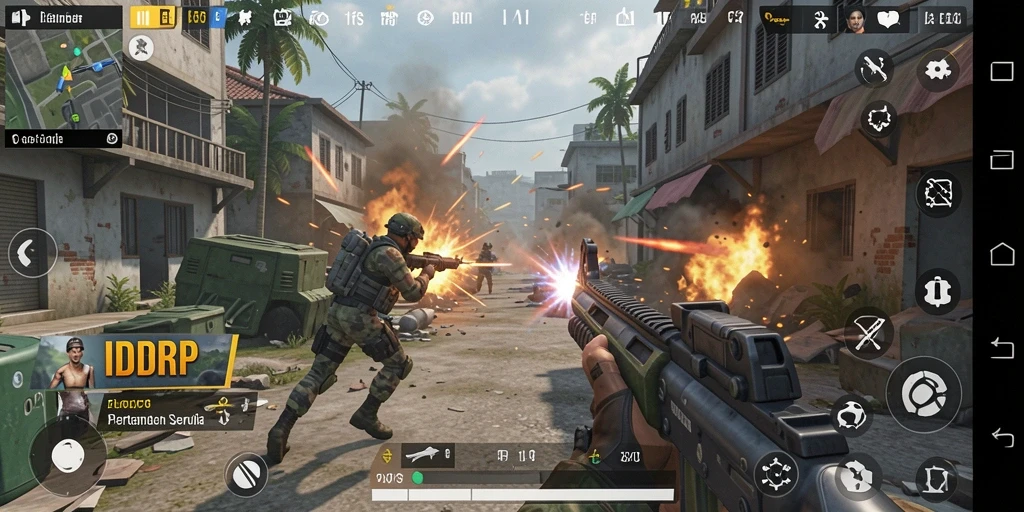 Tampilan seru dalam pertempuran FPS di IDRRP, menampilkan aksi gameplay yang intens.