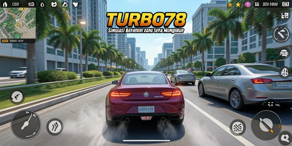 Tampilan gameplay menegangkan dari TURBO78 yang menampilkan simulasi berkendara.